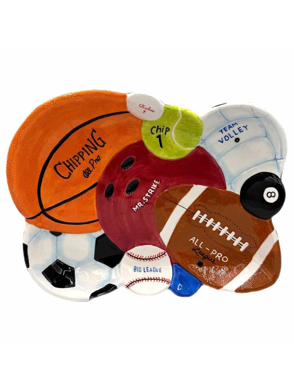 Cooks Club Sports Balls 14” Ceramic Chip Bowl / Platter – Football – Baseball